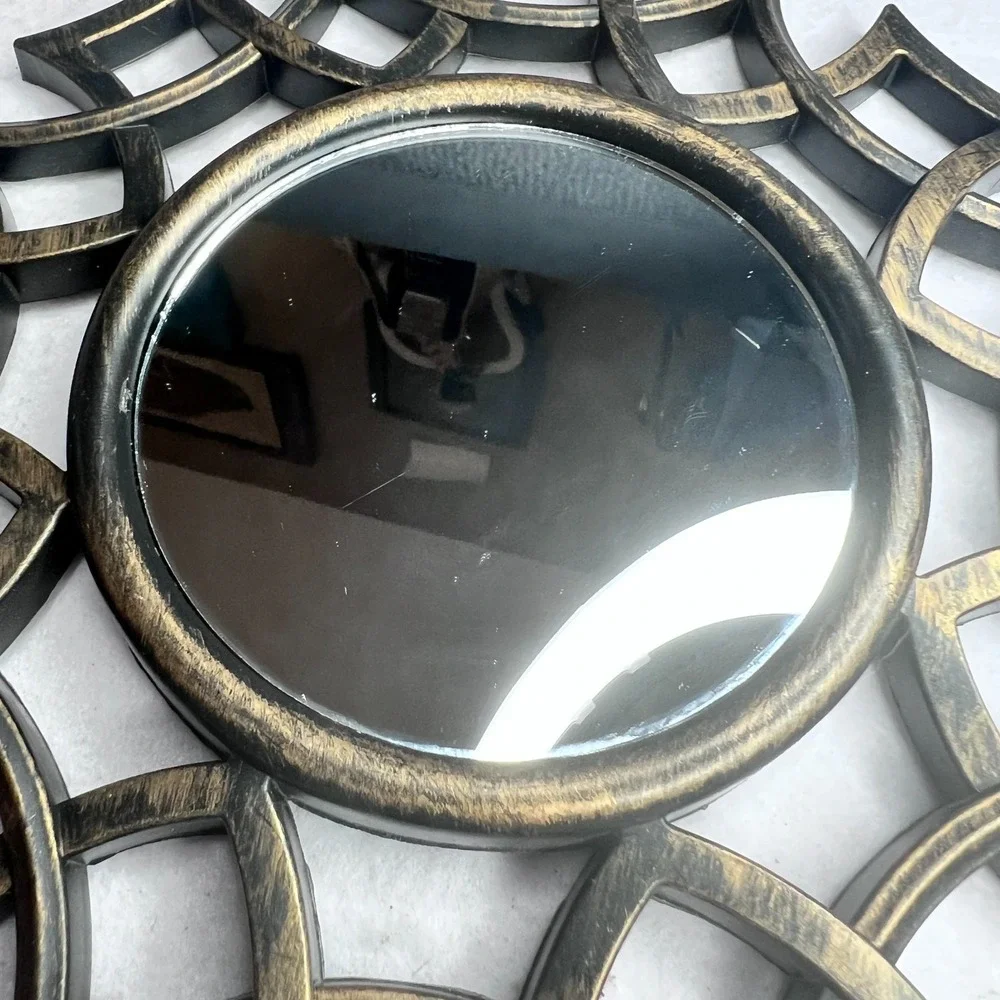 Set of 2 Sunburst Wall Mirrors Black‎ Gold Boho Decorative Accent Contemporary